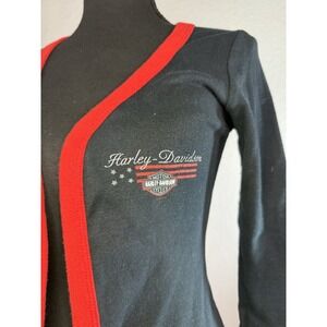 Harley Davidson Cardigan Womens Small Black Red Long Sleeve Sweater Ladies